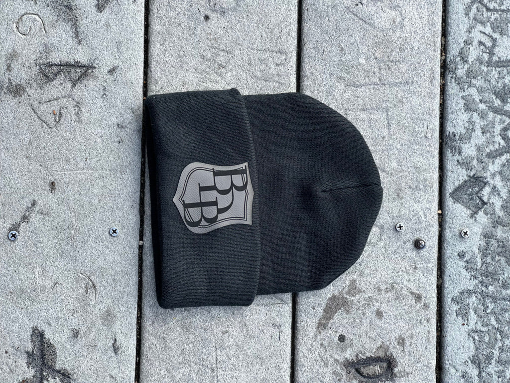 BDB leather patched beanie