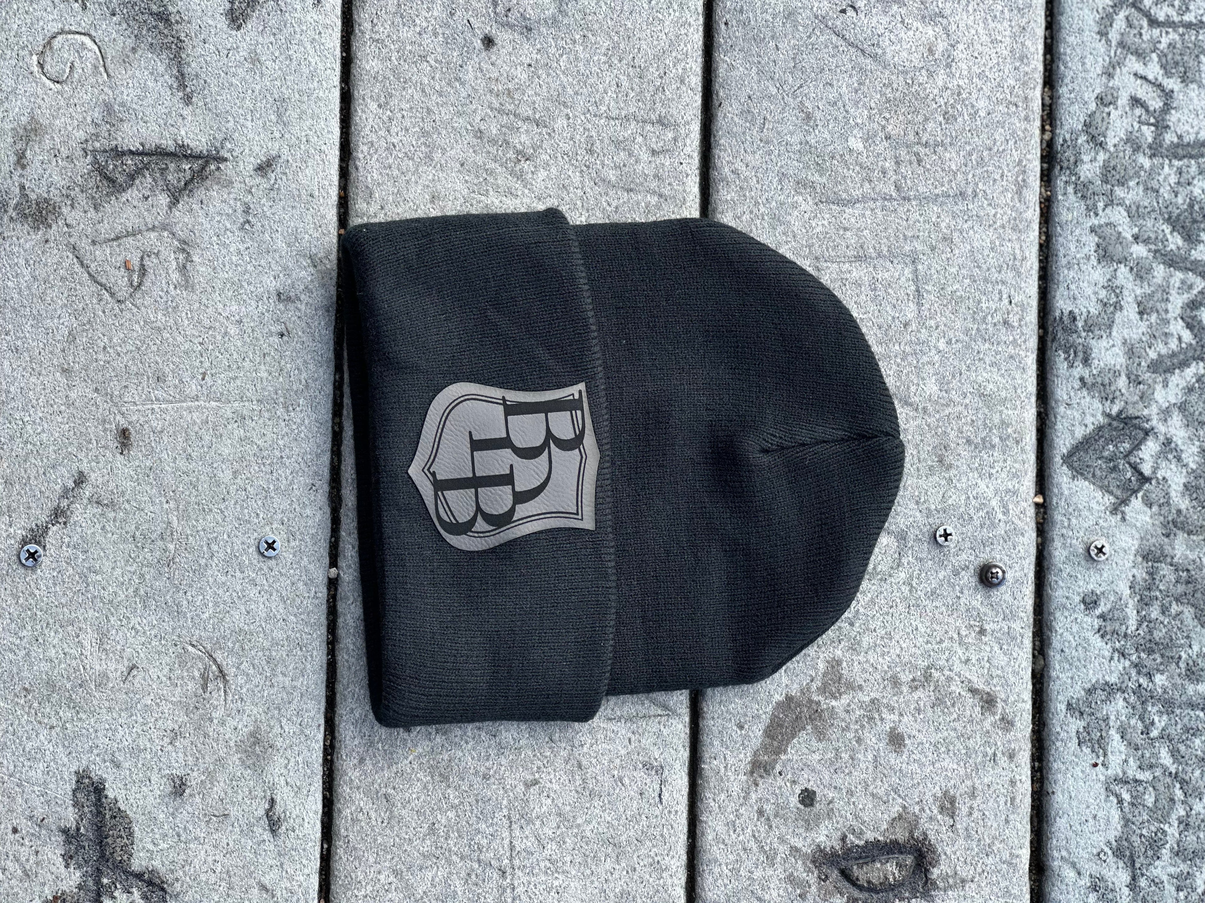 BDB leather patched beanie